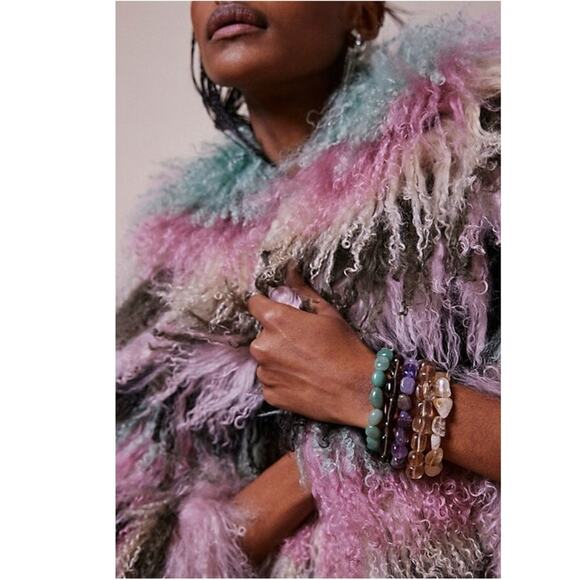 Free People Ariana Ost Crystal Stone Chunky Bracelet Amethyst Purple Bohemian - Picture 5 of 11